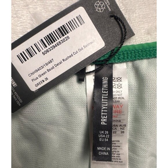 Womens Swimsuit Sz 22 Green Ruched Bead Detail Swimsuit By. PrettyLittleThing - Picture 5 of 13